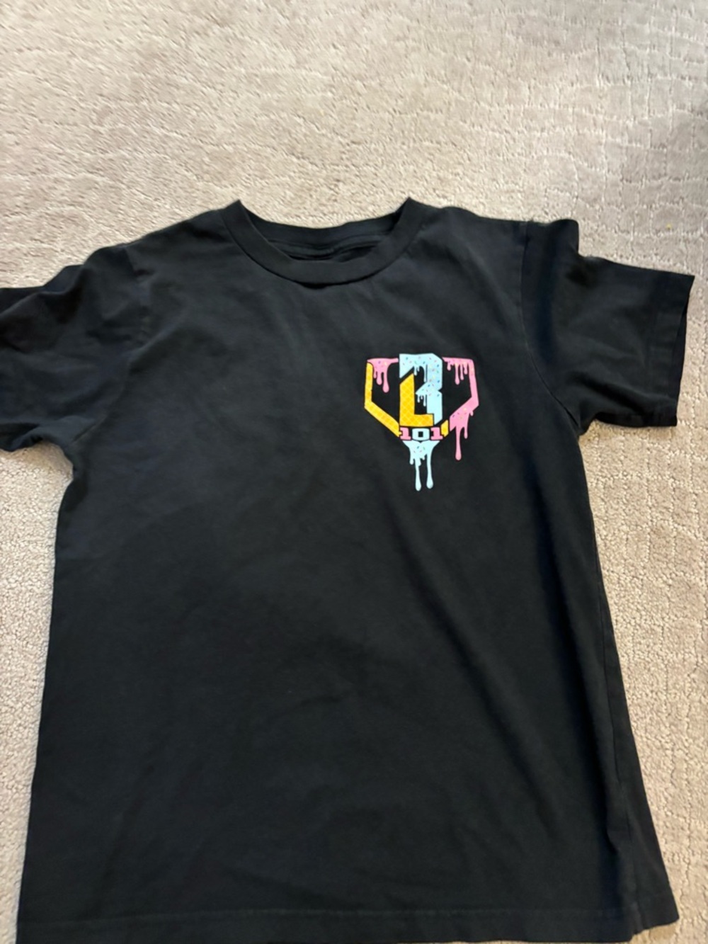Kids Black Graphic Tee with Colorful Drip Logo